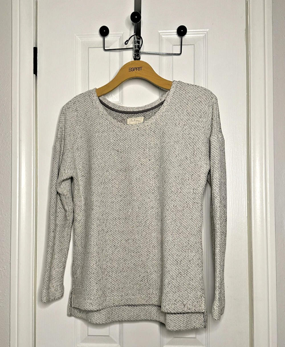Lou & Grey Gray Textured Basketweave Knit Pullover Sweater, Sz S